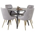 Plaza Runt Matbord - Svart / Svart - ø100*H75 +Velvet Deluxe söögitool - Harjatud messingist jalg / helehall samet _4