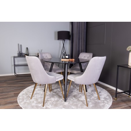 Plaza Runt Matbord - Svart / Svart - ø100*H75 +Velvet Deluxe söögitool - Harjatud messingist jalg / helehall samet _4