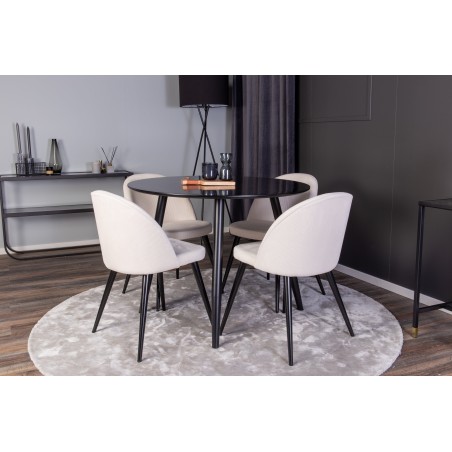 Plaza Runt Matbord - Svart / Svart - ø100*H75 + Sametist söögitool - mustad jalad / beež velvett _4