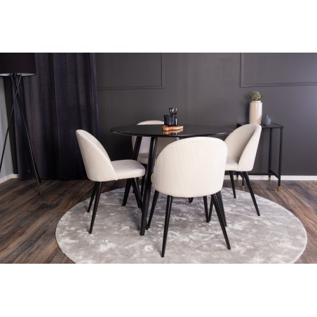 Plaza Runt Matbord - Svart / Svart - ø100*H75 + Sametist söögitool - mustad jalad / beež velvett _4