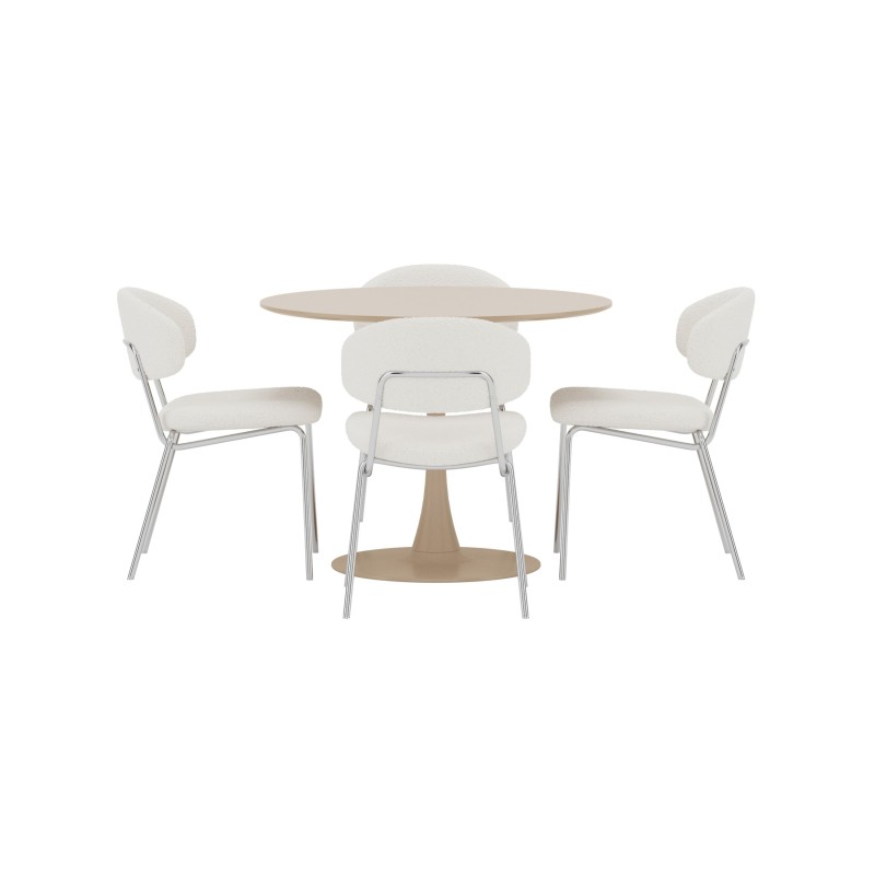 Glade ümmargune söögilaud Ø100x75 beež + Chico tool, 2-pakk kroom/valge _4