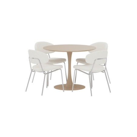 Glade ümmargune söögilaud Ø100x75 beež + Chico tool, 2-pakk kroom/valge _4