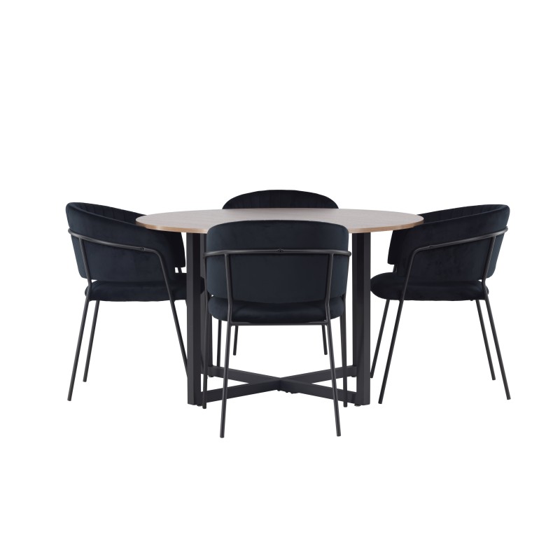 Durango söögilaud - must / pähkel MDF + Selma söögitool - must / must samet _4