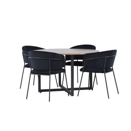 Durango söögilaud - must / pähkel MDF + Selma söögitool - must / must samet _4