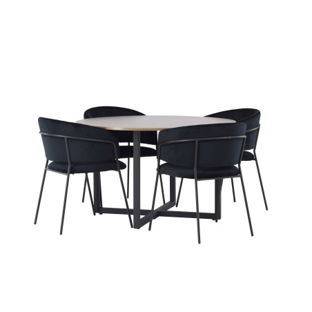 Durango söögilaud - must / pähkel MDF + Selma söögitool - must / must samet _4