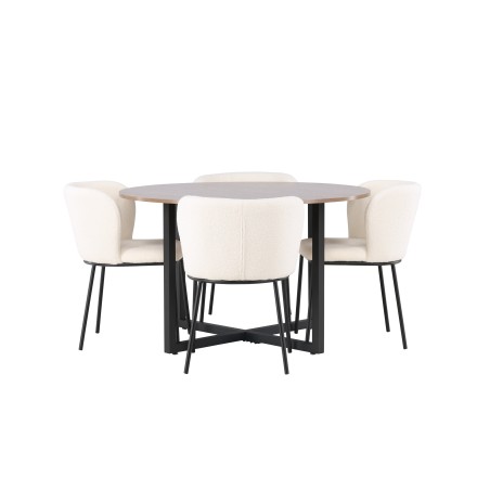 Durango söögilaud - must / pähkel MDF + Edina söögitool - must / valge Boucle _4