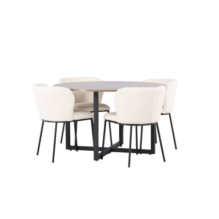 Durango söögilaud - must / pähkel MDF + Edina söögitool - must / valge Boucle _4