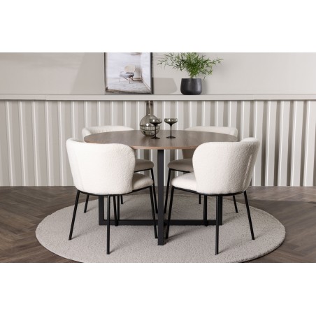 Durango söögilaud - must / pähkel MDF + Edina söögitool - must / valge Boucle _4