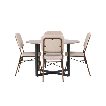 Söögilaud Durango - must / pähkel MDF + Seda söögitool - matt pruun / beež kangas _4