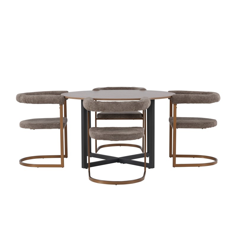 Durango söögilaud - must / pähkel MDF + hommikusöögitool - must / must Boucle _4