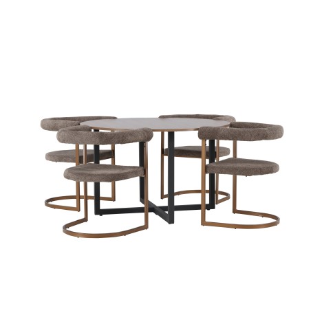 Durango söögilaud - must / pähkel MDF + hommikusöögitool - must / must Boucle _4
