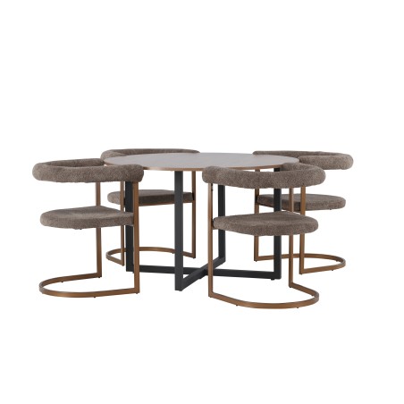 Durango söögilaud - must / pähkel MDF + hommikusöögitool - must / must Boucle _4