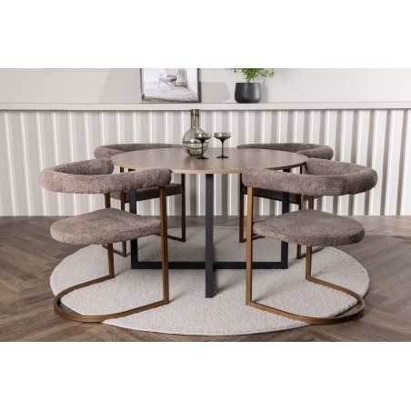 Durango söögilaud - must / pähkel MDF + hommikusöögitool - must / must Boucle _4
