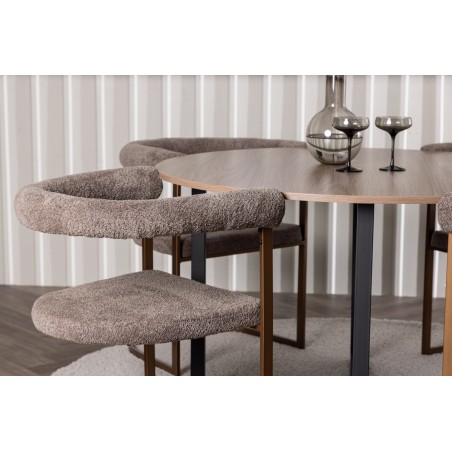 Durango söögilaud - must / pähkel MDF + hommikusöögitool - must / must Boucle _4