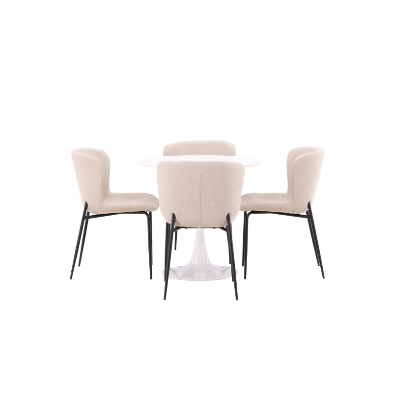 Hamden söögilaud - valge MDF + Modesto söögitool - beež / beež Boucle_4