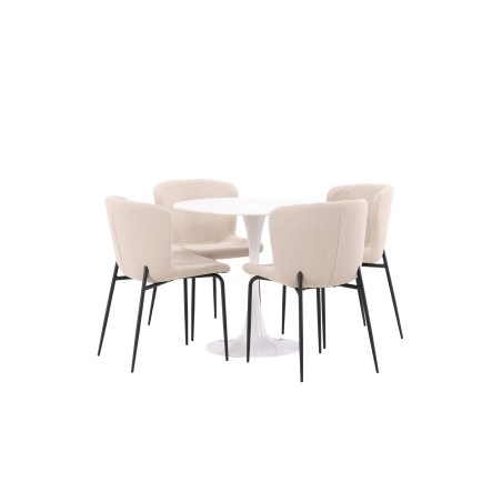 Hamden söögilaud - valge MDF + Modesto söögitool - beež / beež Boucle_4