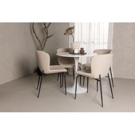 Hamden söögilaud - valge MDF + Modesto söögitool - beež / beež Boucle_4
