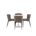 Hamden söögilaud - valge MDF + Modesto söögitool - hall / suitsumust must Boucle_4