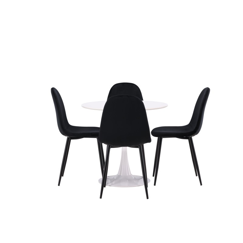 Hamden söögilaud - valge MDF + söögitool Polar - mustad jalad / Black Velvet_4