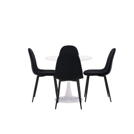Hamden söögilaud - valge MDF + söögitool Polar - mustad jalad / Black Velvet_4