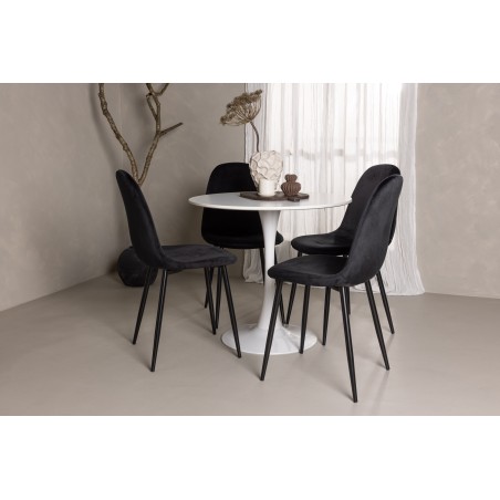 Hamden söögilaud - valge MDF + söögitool Polar - mustad jalad / Black Velvet_4