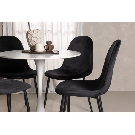 Hamden söögilaud - valge MDF + söögitool Polar - mustad jalad / Black Velvet_4