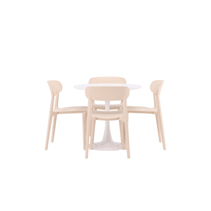 Hamden söögilaud - valge MDF + Åstol söögitool - Nature Wood plastikust komposiit_4