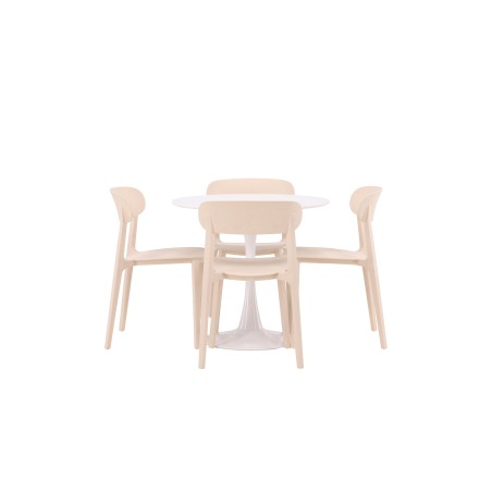 Hamden söögilaud - valge MDF + Åstol söögitool - Nature Wood plastikust komposiit_4
