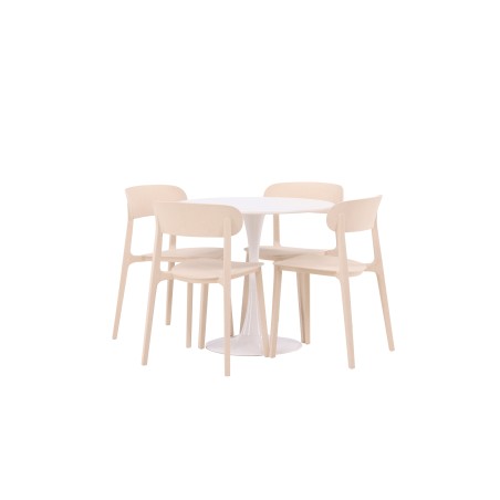 Hamden söögilaud - valge MDF + Åstol söögitool - Nature Wood plastikust komposiit_4