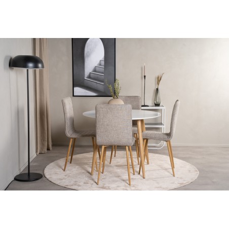 Plaza Runt Matbord – Ek-Look / Vit – ø100*H75 +Windu Lyx söögitool – Oak-Look / helehall _4