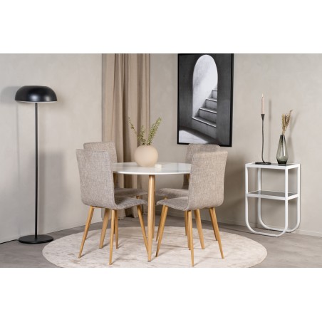 Plaza Runt Matbord – Ek-Look / Vit – ø100*H75 +Windu Lyx söögitool – Oak-Look / helehall _4