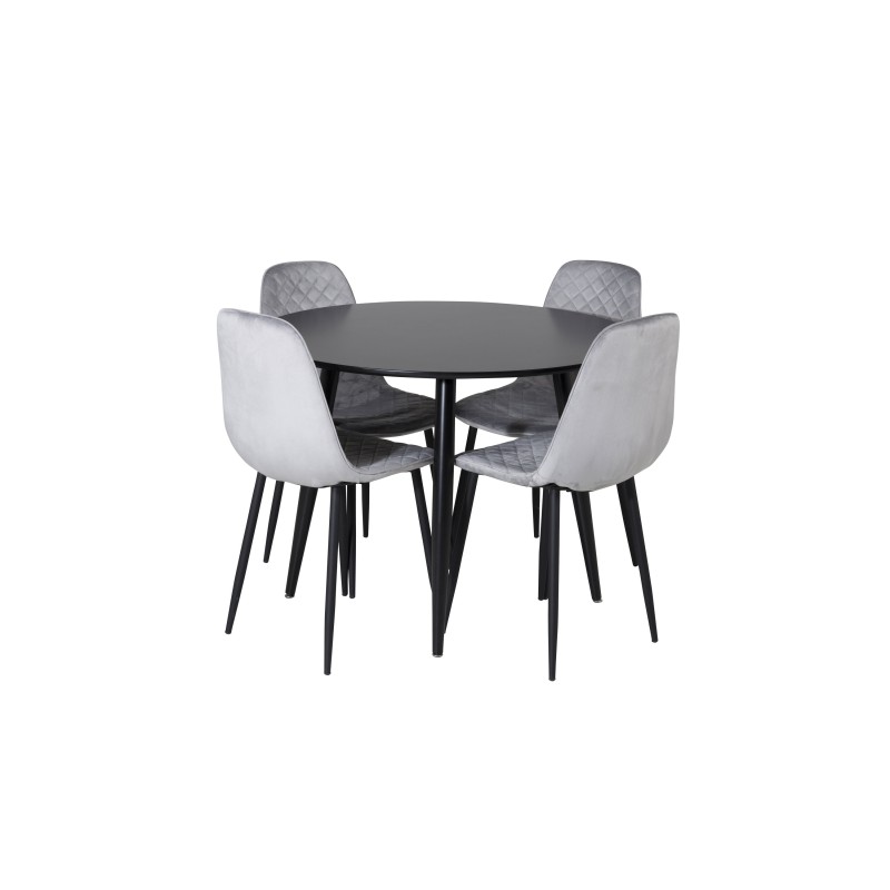 Plaza Runt Matbord - Svart / Svart - ø100*H75 + Polar Diamond söögitool - mustad jalad - hall samet _4
