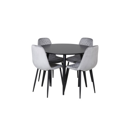 Plaza Runt Matbord - Svart / Svart - ø100*H75 + Polar Diamond söögitool - mustad jalad - hall samet _4