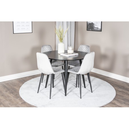 Plaza Runt Matbord - Svart / Svart - ø100*H75 + Polar Diamond söögitool - mustad jalad - hall samet _4