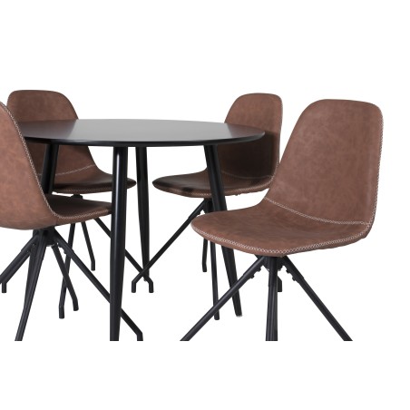 Plaza Runt Matbord - Svart / Svart - ø100*H75 +Pöörlemisfunktsiooniga Polar söögitool - mustad jalad - pruun PU - 4