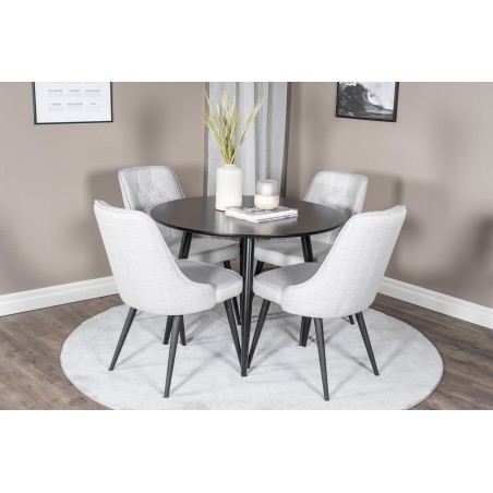 Plaza Runt Matbord – Svart / Svart – ø100*H75 +Velvet Deluxe söögitool – mustad jalad – helehall kangas _4