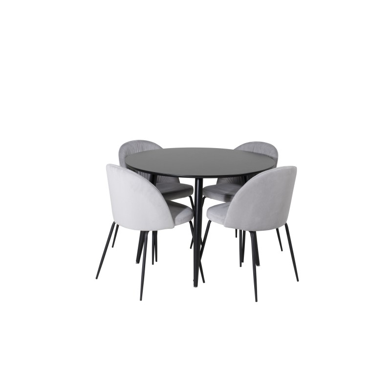 Plaza Runt Matbord - Svart / Svart - ø100*H75 + Wrinkles söögitool - mustad jalad - hall samet _4