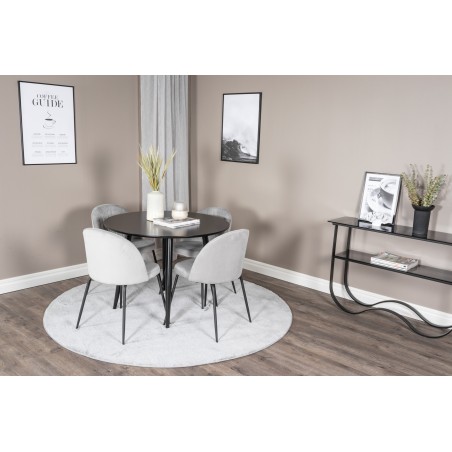 Plaza Runt Matbord - Svart / Svart - ø100*H75 + Wrinkles söögitool - mustad jalad - hall samet _4