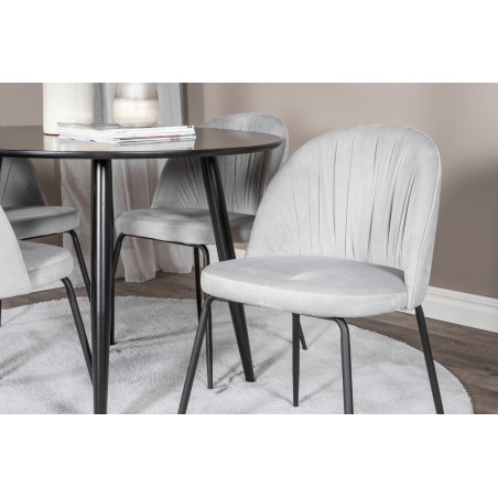 Plaza Runt Matbord - Svart / Svart - ø100*H75 + Wrinkles söögitool - mustad jalad - hall samet _4