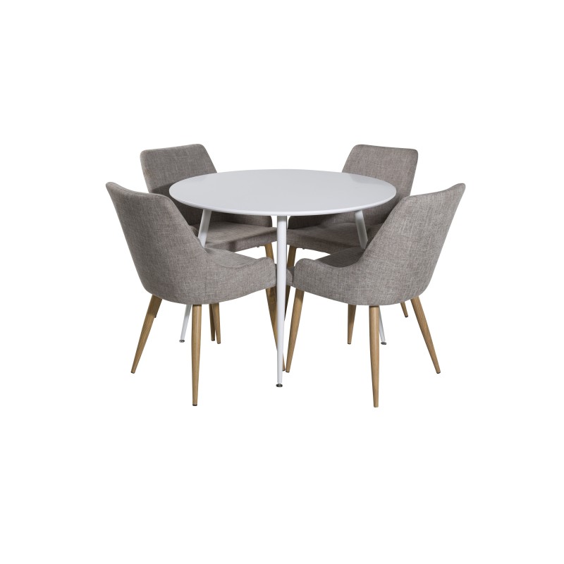 Plaza ümmargune laud 100 cm - valge top / valged jalad +Plaza Matstol 2-pakk - Ek-Look / Ljusgrå _4
