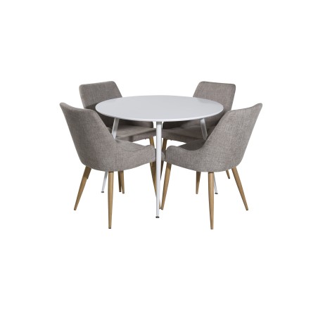 Plaza ümmargune laud 100 cm - valge top / valged jalad +Plaza Matstol 2-pakk - Ek-Look / Ljusgrå _4