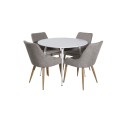 Plaza ümmargune laud 100 cm - valge top / valged jalad +Plaza Matstol 2-pakk - Ek-Look / Ljusgrå _4