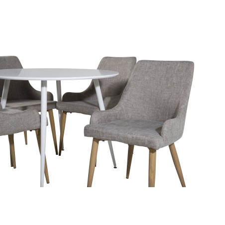 Plaza ümmargune laud 100 cm - valge top / valged jalad +Plaza Matstol 2-pakk - Ek-Look / Ljusgrå _4