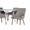 Plaza ümmargune laud 100 cm - valge top / valged jalad +Plaza Matstol 2-pakk - Ek-Look / Ljusgrå _4