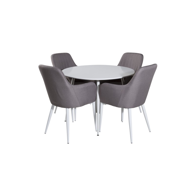 Plaza ümarlaud 100 cm - valge pealis / valged jalad + mugavustool 2-pakk Polar hall - valged jalad _4