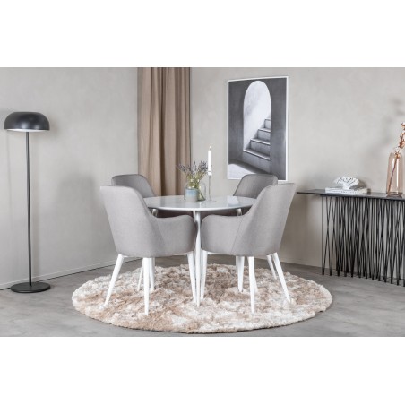 Plaza ümarlaud 100 cm - valge pealis / valged jalad + mugavustool 2-pakk Polar hall - valged jalad _4