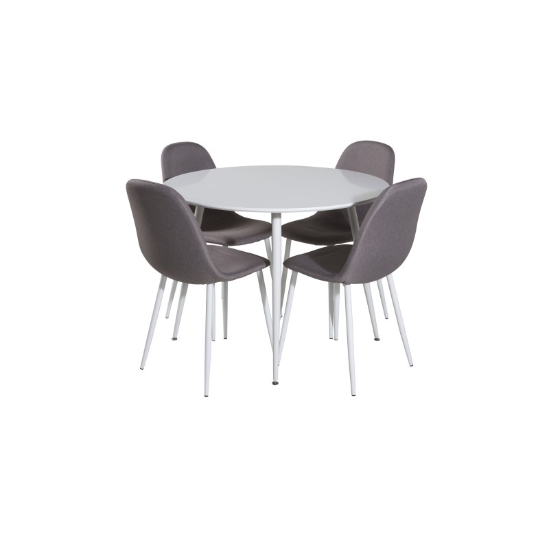 Plaza ümarlaud 100 cm - valge ülaosa / valged jalad + Polar Matstol - Vit / Mellangrå _4