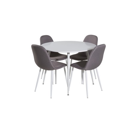 Plaza ümarlaud 100 cm - valge ülaosa / valged jalad + Polar Matstol - Vit / Mellangrå _4