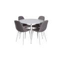 Plaza ümarlaud 100 cm - valge ülaosa / valged jalad + Polar Matstol - Vit / Mellangrå _4