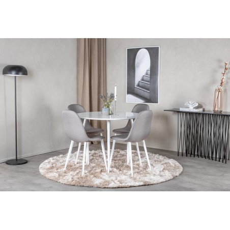 Plaza ümarlaud 100 cm - valge ülaosa / valged jalad + Polar Matstol - Vit / Mellangrå _4